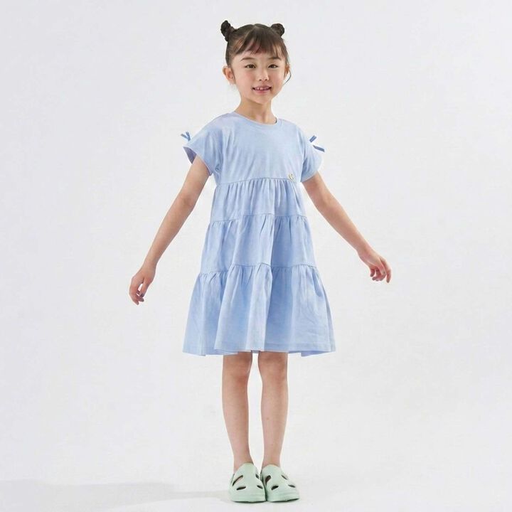 [100% Cotton] Tiered Tee Shirt Dress [Either Way Is Fine],Blue gray, medium image number 0
