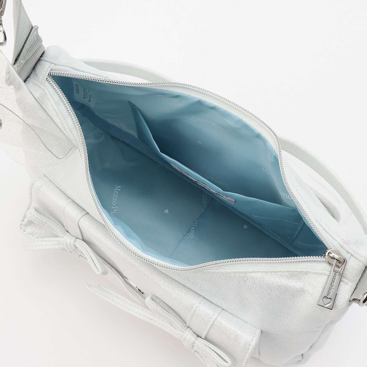 Sparkling Ribbon Flap Shoulder Bag with Pouch,Silver, large image number 6
