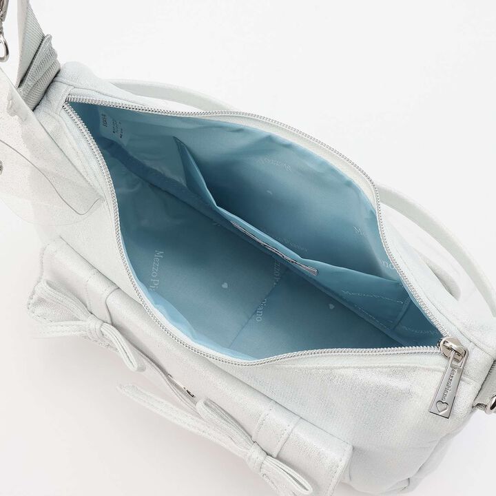 Sparkling Ribbon Flap Shoulder Bag with Pouch,Silver, medium image number 6