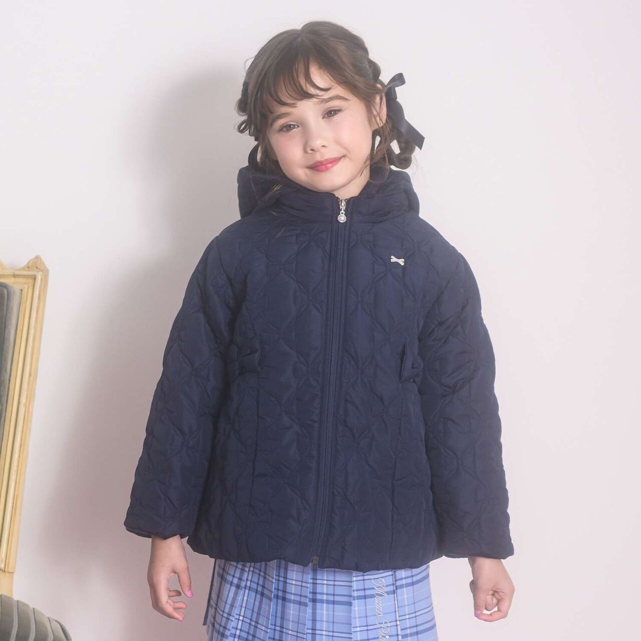 Ribbon Quilted Bomber Jacket,Light blue, large image number 2