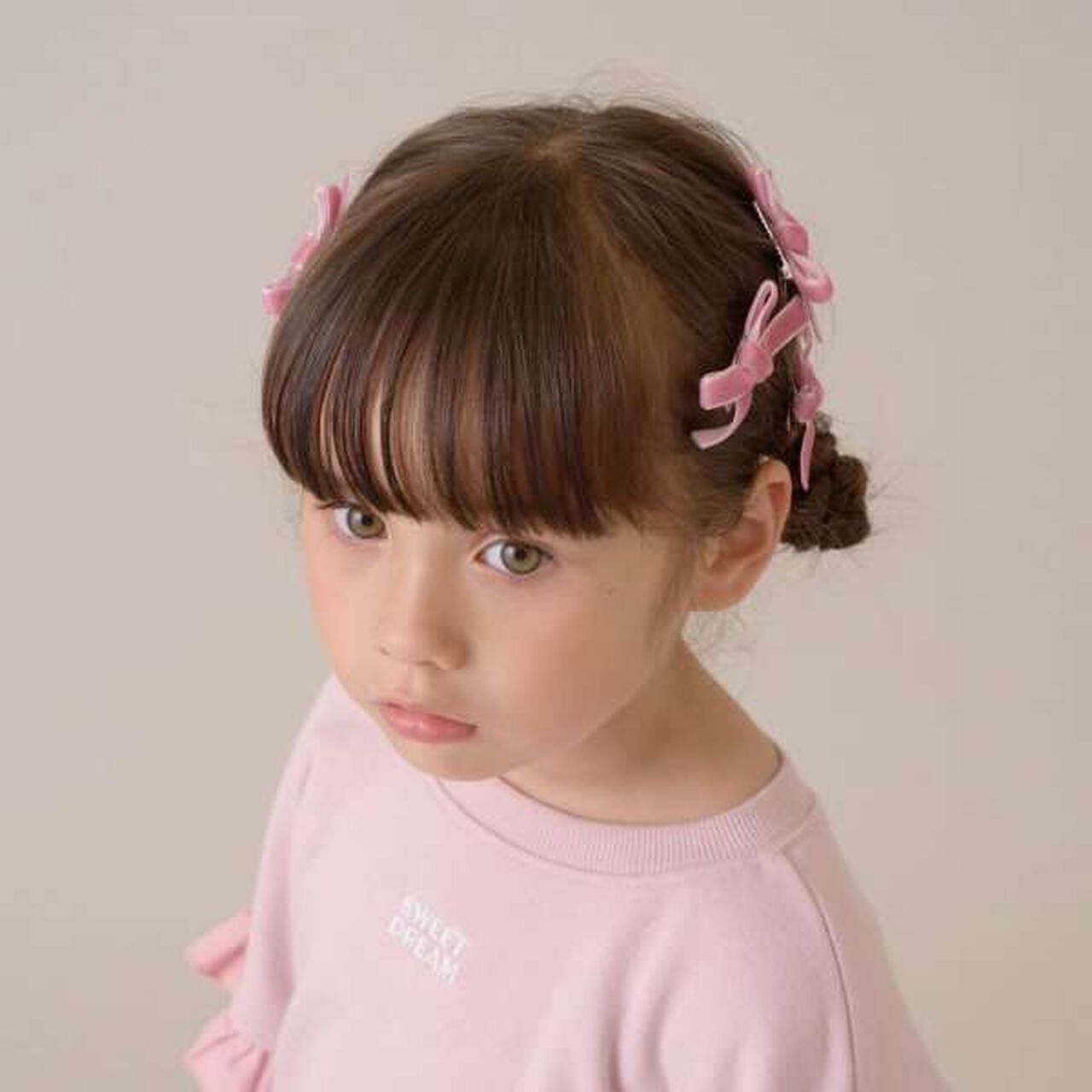 Velour Ribbon Hair Clip Set (6 Pieces),Pink, large image number 1