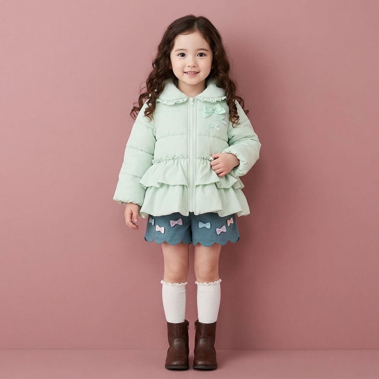 Frill Ribbon Padded Blouson,Light green, large image number 4