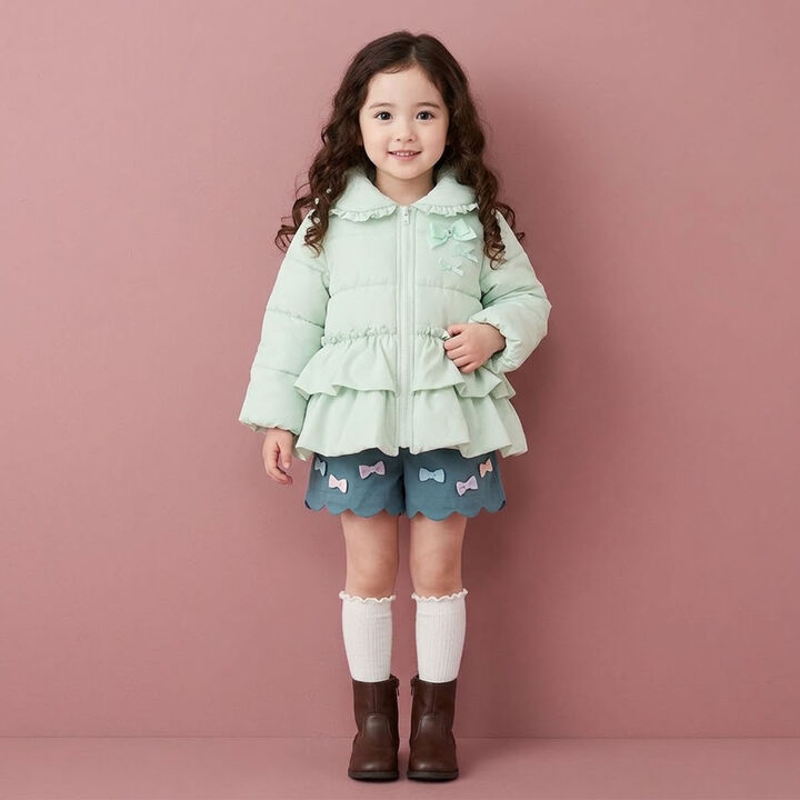 Frill Ribbon Padded Blouson,Light green, medium image number 4