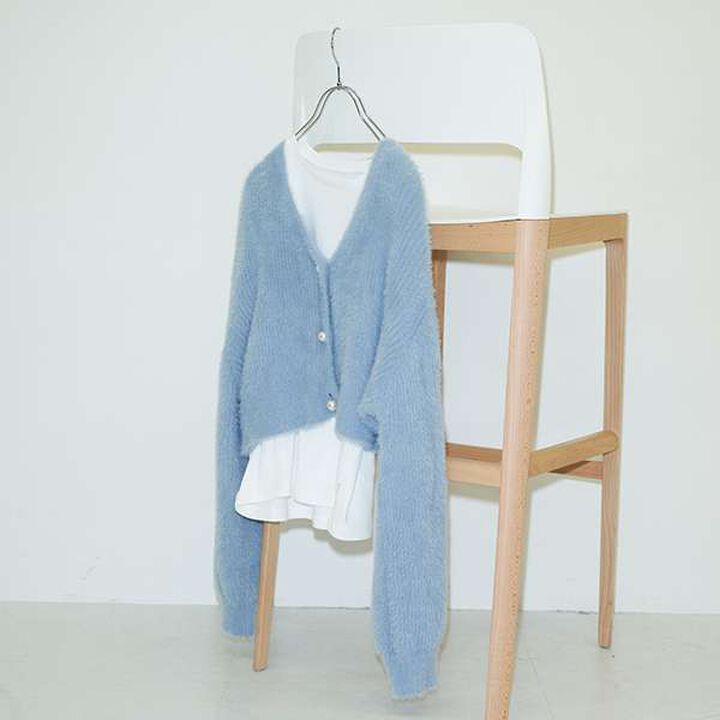 [AMI] Shaggy Cardigan &times; Long Sleeve T-Shirt Set,Light blue, medium image number 10