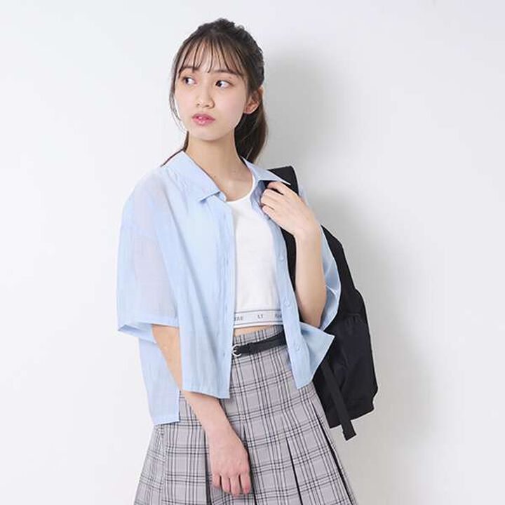 Short-Sleeve Sheer Shirt with Inner Lining,Off white, medium image number 19