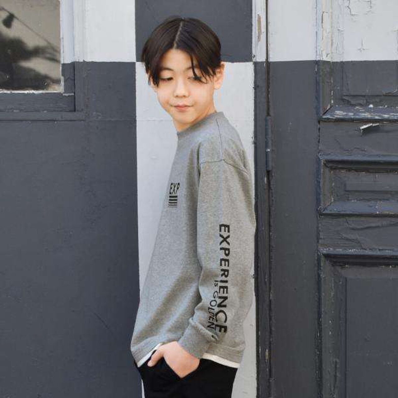 Layered Hem Long-Sleeve T-Shirt,Black, large image number 16