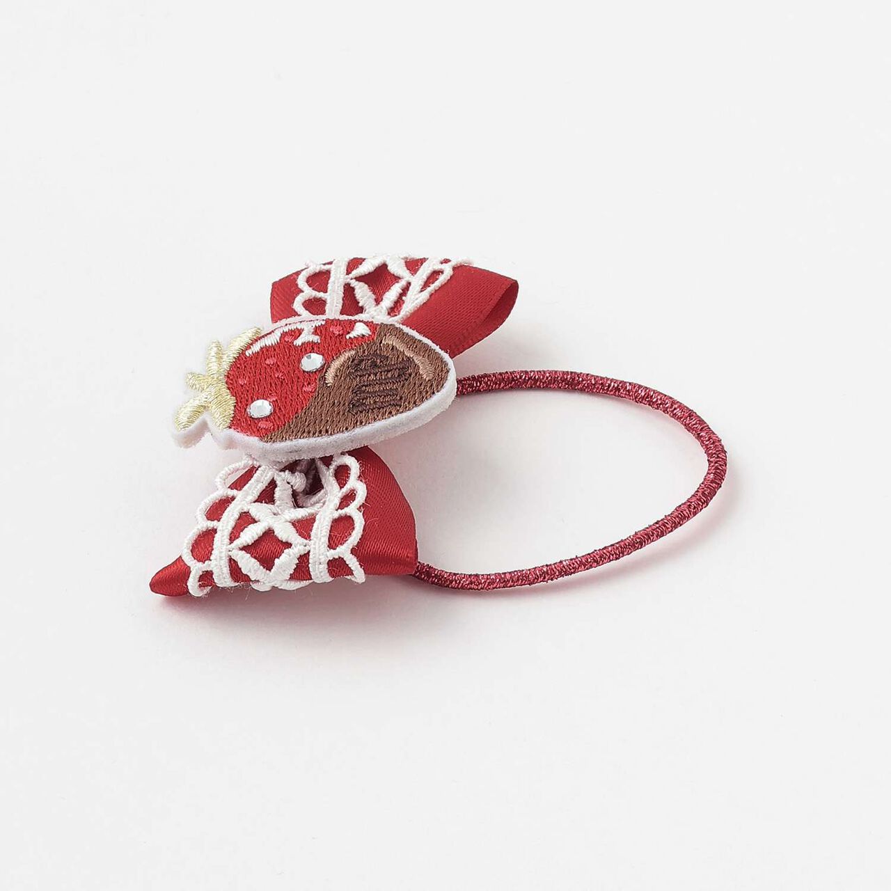 Strawberry Chocolate Ribbon Hair Ponytail Holder 2-Piece Set,Pink, large image number 2