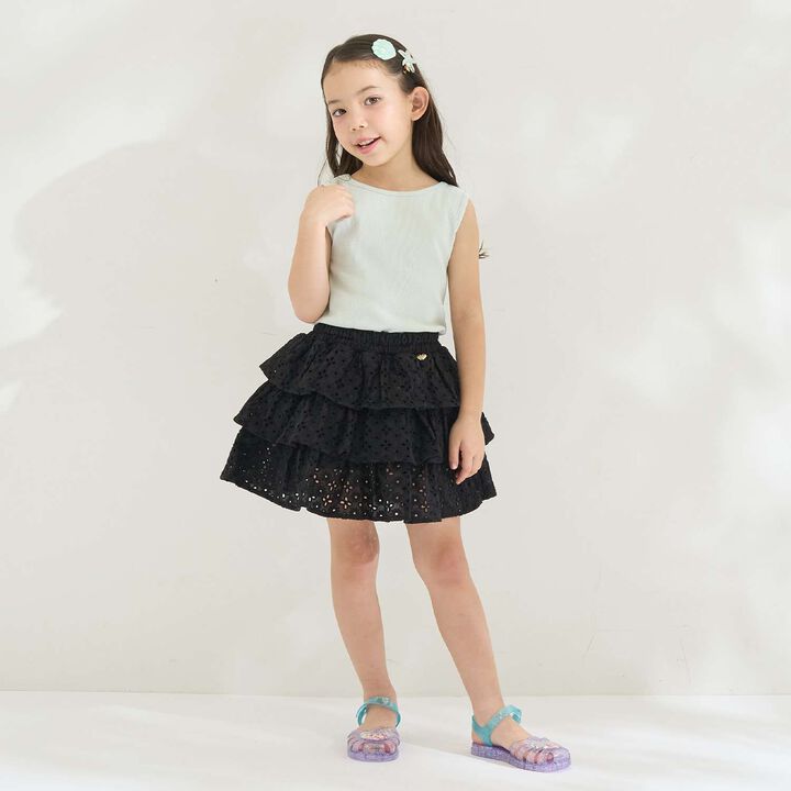 [100% Cotton] Cotton Lace Tiered Skirt with Inner Shorts [Kids Girls],Pearl white, medium image number 19
