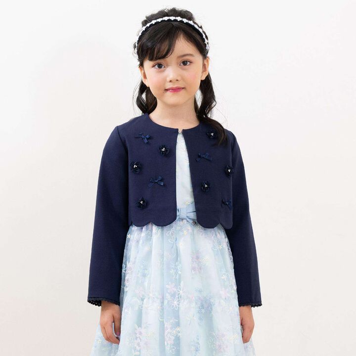 Flower Motif Scalloped Hem Jacket,Navy, medium image number 0