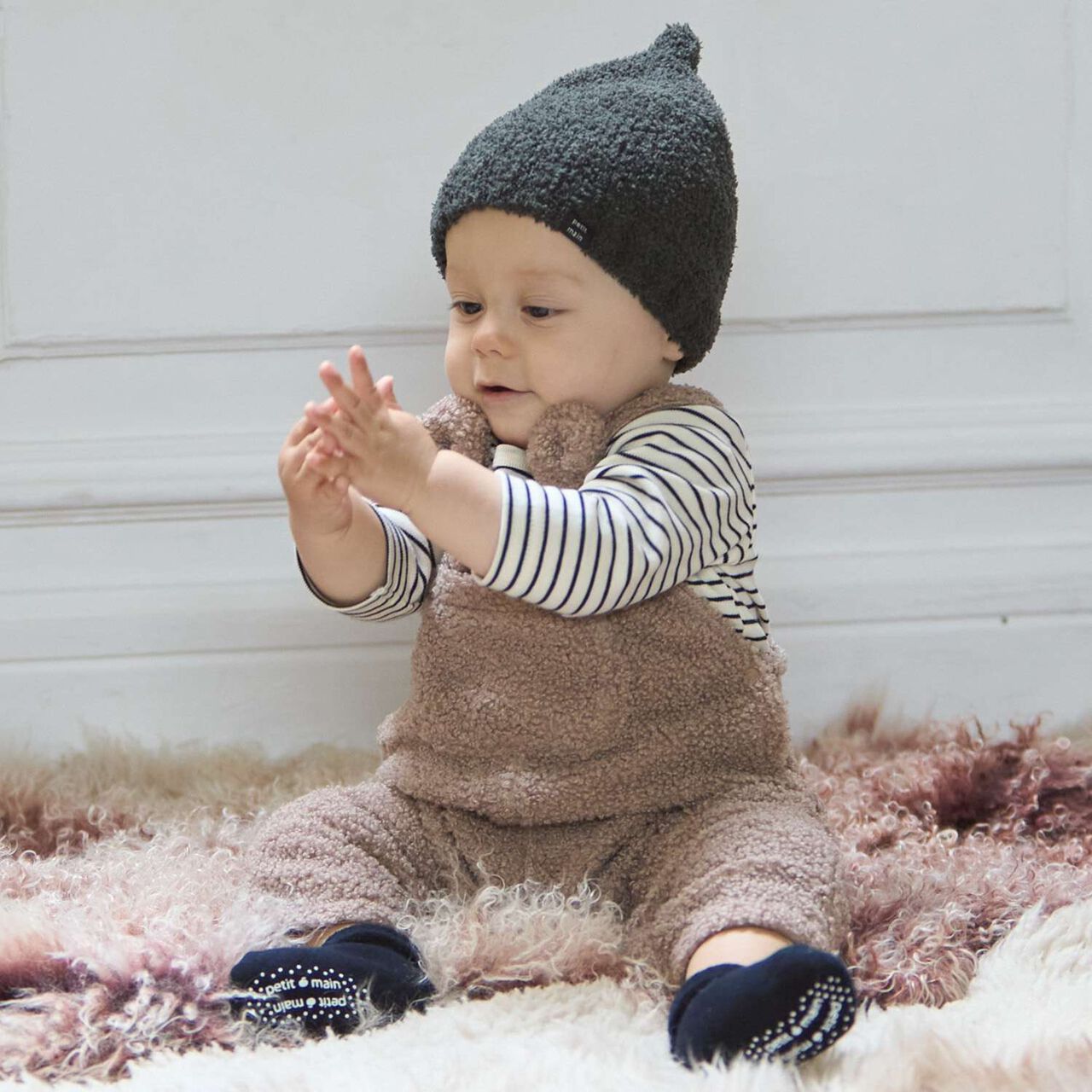 Fluffy Bear Overall Set,Ivory, large image number 2