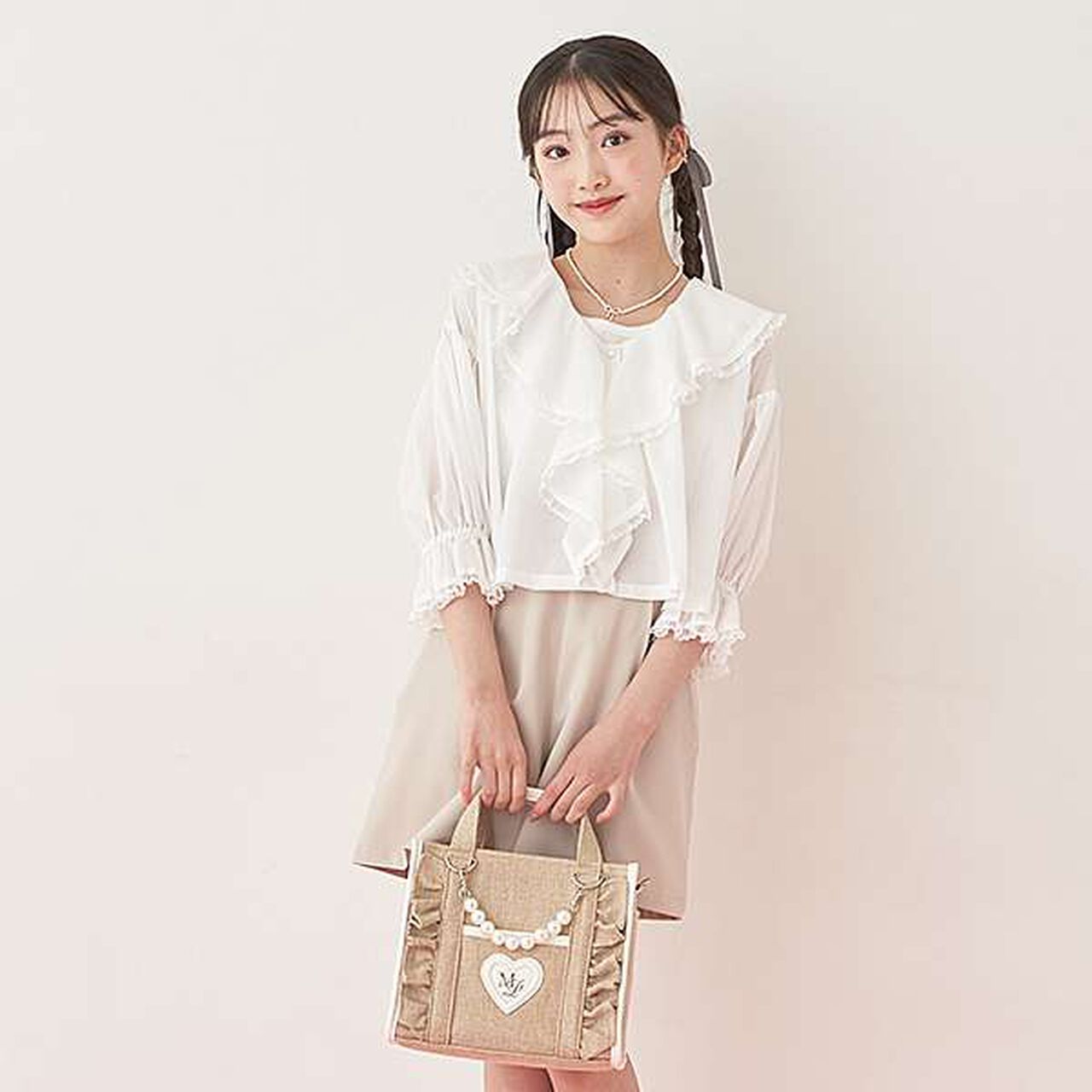 Frill Shoulder with Pearl Charm,Light blue, large image number 5