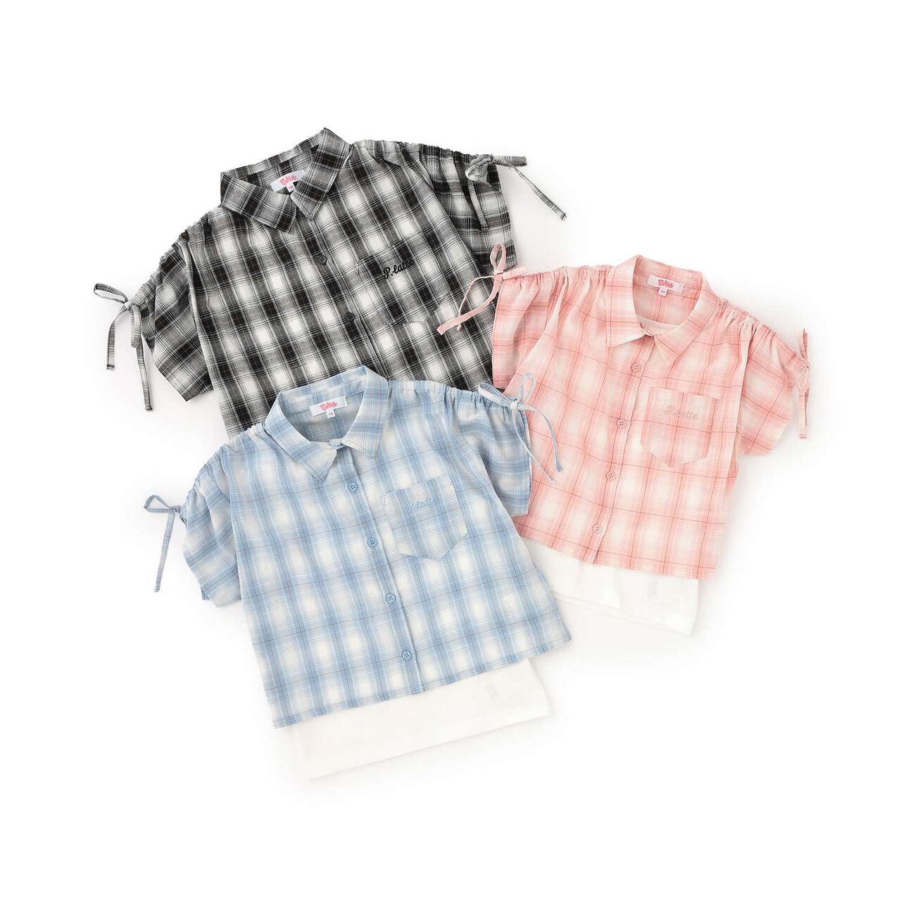[3WAY] Checkered Shirt with Sleeve Drawstring + Tank Top Set,Black, large image number 10