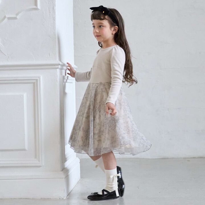 [Link] Flare Tulle One-Piece Dress,Charcoal gray, medium image number 3