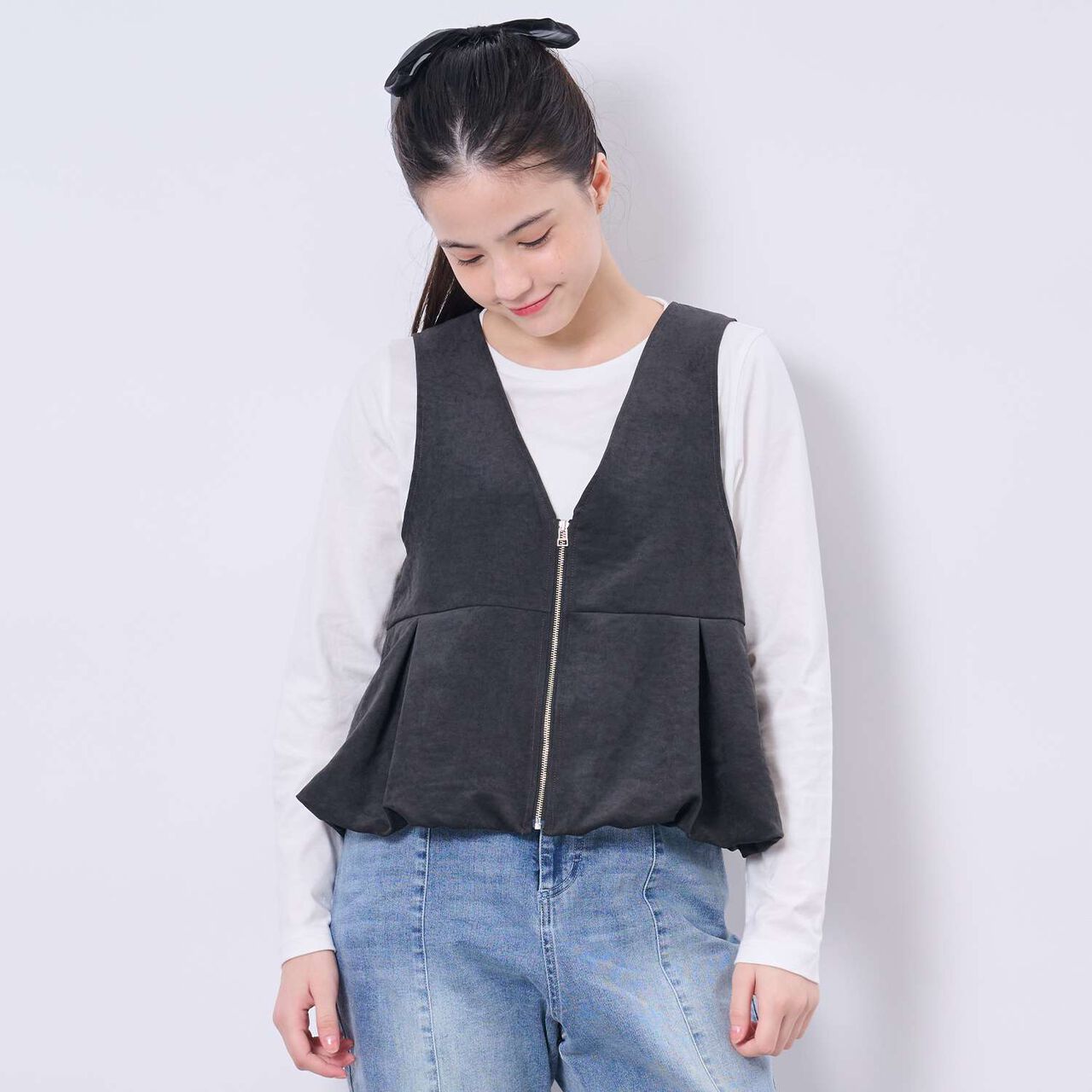 [AMI] Balloon Vest &times; Long Sleeve T-Shirt Set,Black, large image number 0