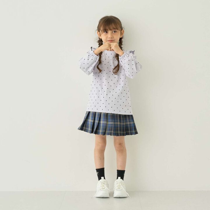 [100% Cotton] [Muteki T] [Stain Resistant/UV/Quick-Dry] Frilled Volume Sleeve All-Over Pattern T-Shirt for Girls [Kids],Blue gray, medium image number 3