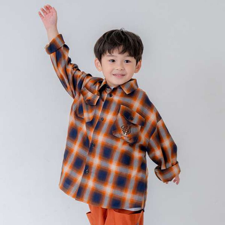 [Link] Ombre Check Emblem Embroidered Shirt,Orange, medium image number 16