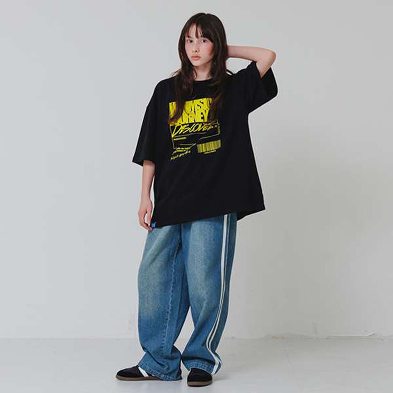 Big Short Sleeve T-Shirt with Reflective Print on Front,White, large image number 20