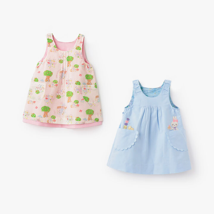 All-Over Pattern Lawn &times; Chambray Reversible Jumper Skirt,Blue, medium image number 11