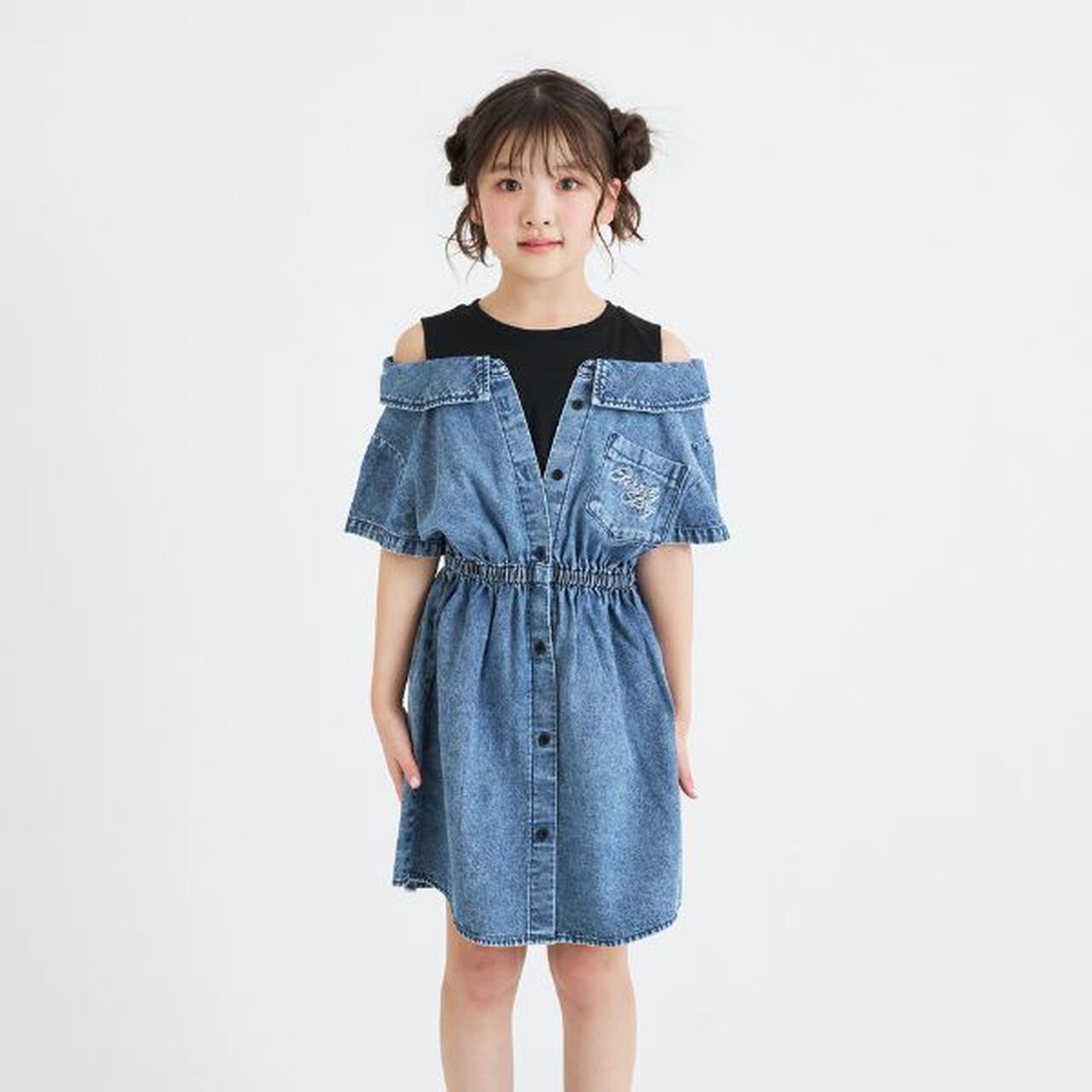 Shoulder Cutout Denim Shirt Dress,Gray, large image number 12