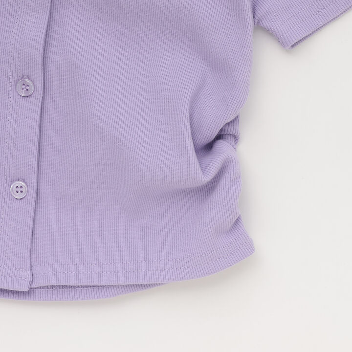 Ribbed Fabric Faux Layered Short-Sleeve Hoodie,Lavender, medium image number 10