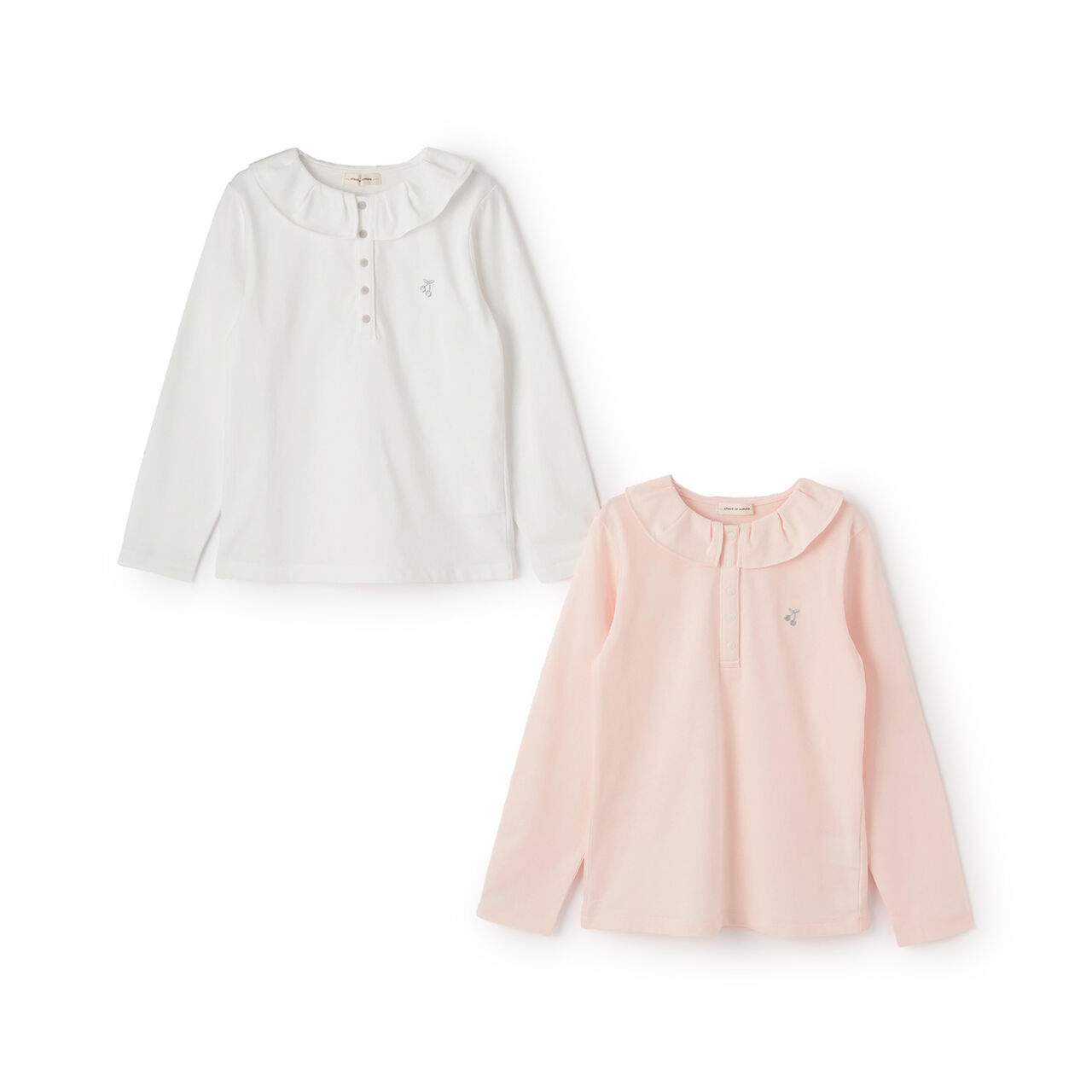 Frilled Collar Long-Sleeve T-Shirt,Light pink, large image number 7