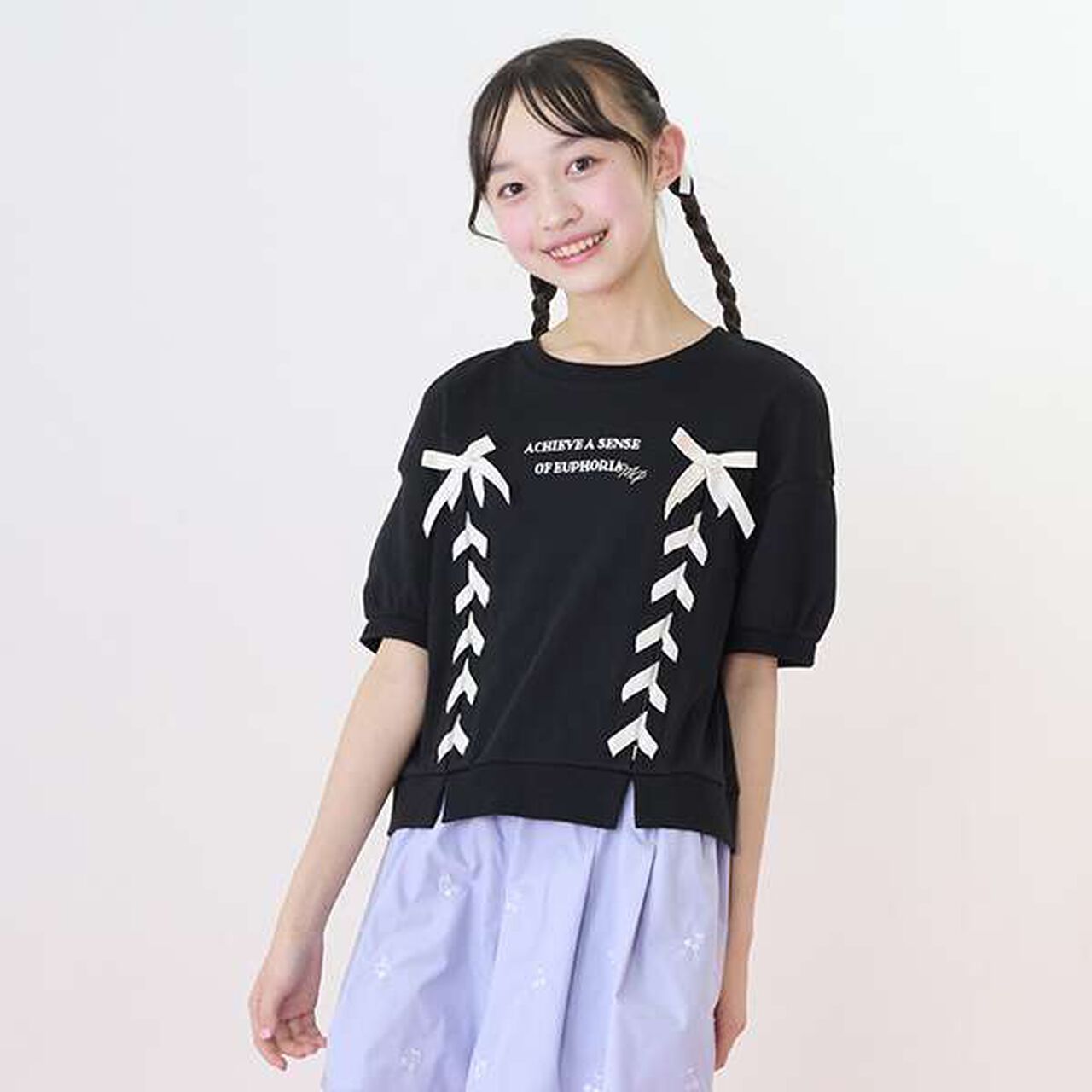 Puff Sleeve Lace-Up T-Shirt,Off white, large image number 7