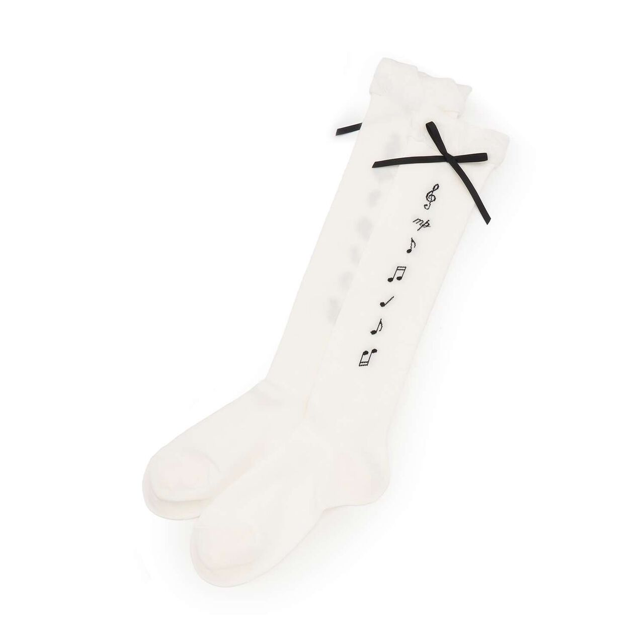 Note & Ribbon Knee-High Socks♪,Black, large image number 4