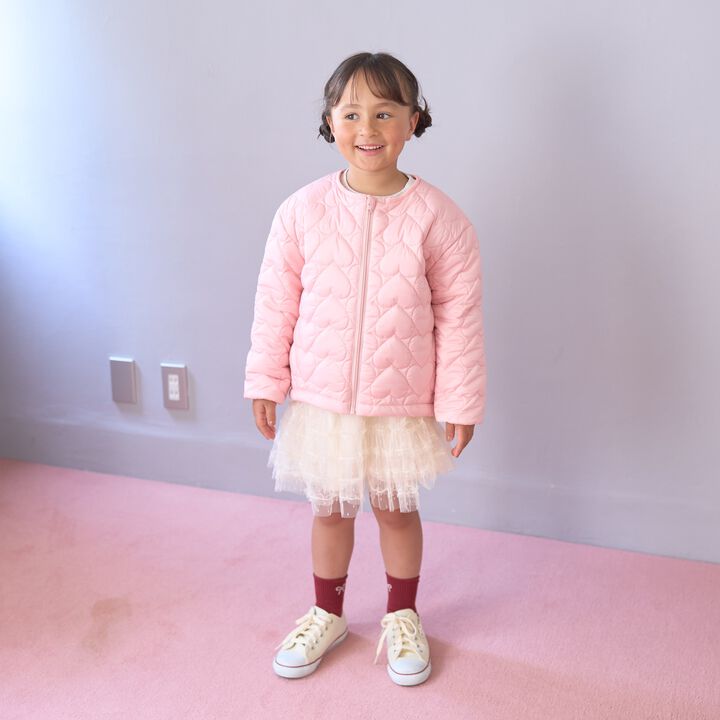 [Light and Fluffy] Heart Quilted Puff Jacket with Storage Pouch,Blue gray, medium image number 4