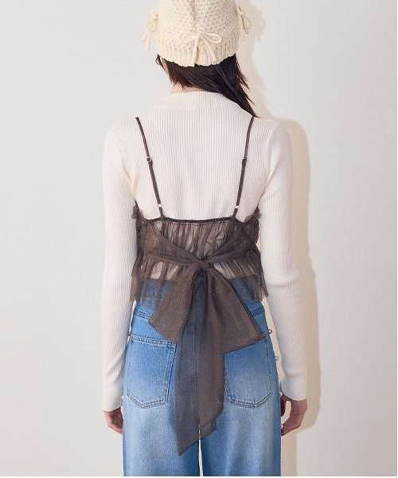 Tulle Bustier Knitwear Set,Brown, large image number 11