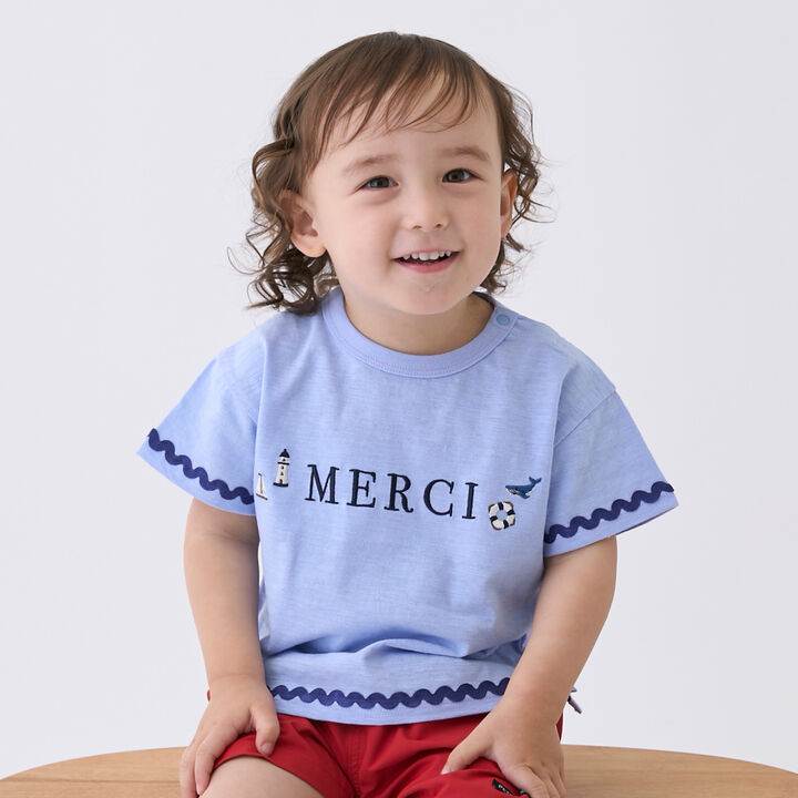 [Cool Touch] Marine Embroidered Sleeve Line T-Shirt,Light khaki, medium image number 3