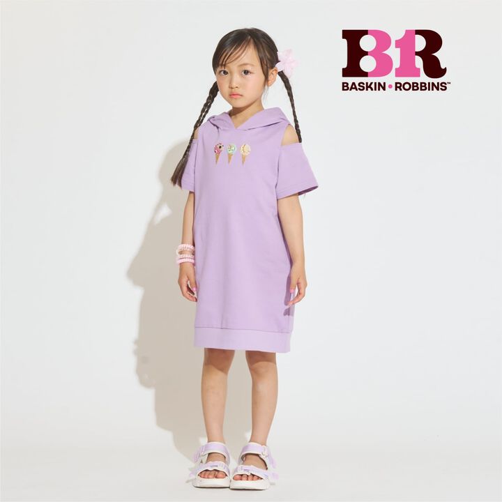 [31 Ice Cream] Cold-Shoulder Short-Sleeve Hoodie Dress,Lavender, medium image number 0