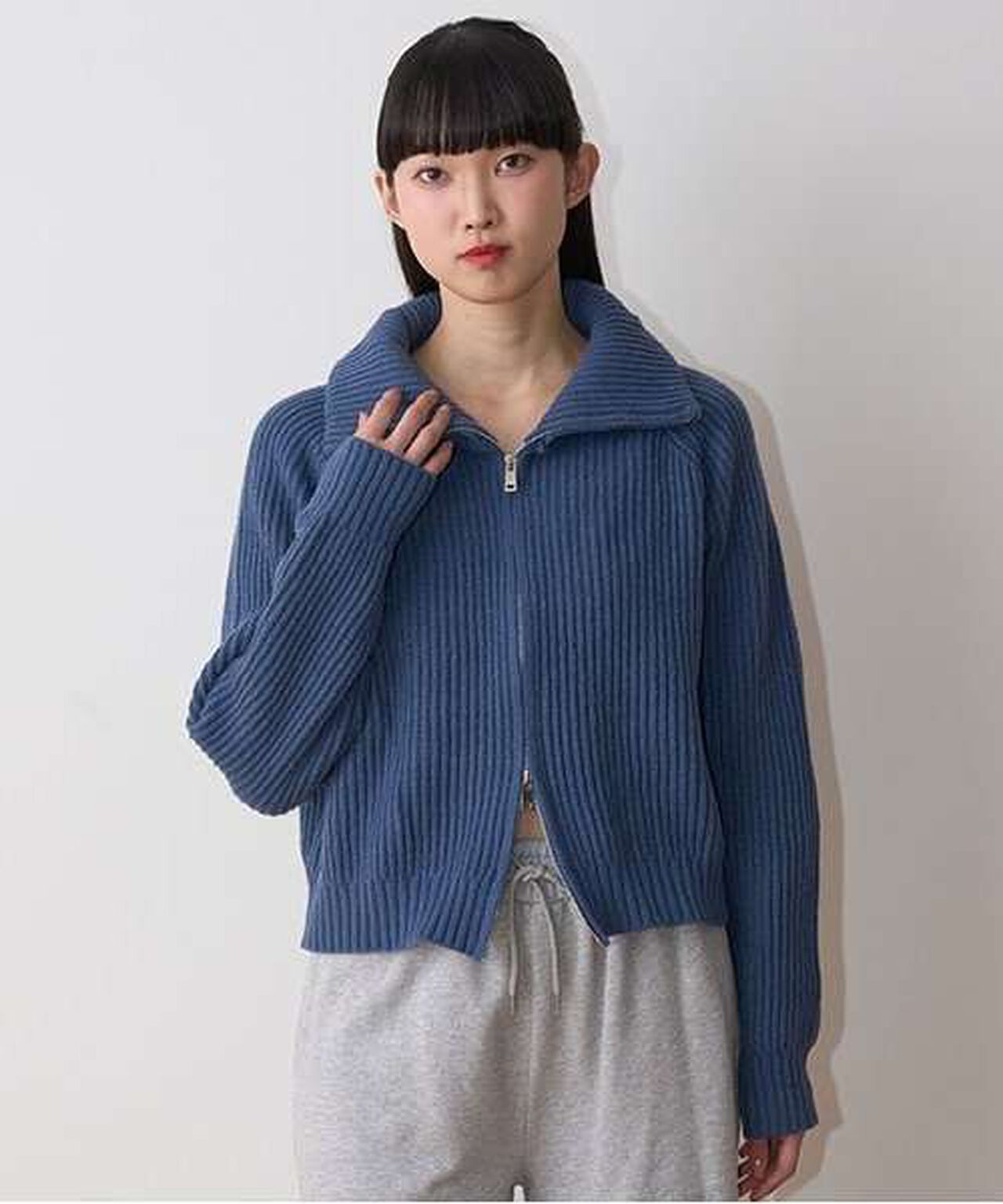 Stand Zip Knitwear,Top gray, large image number 17