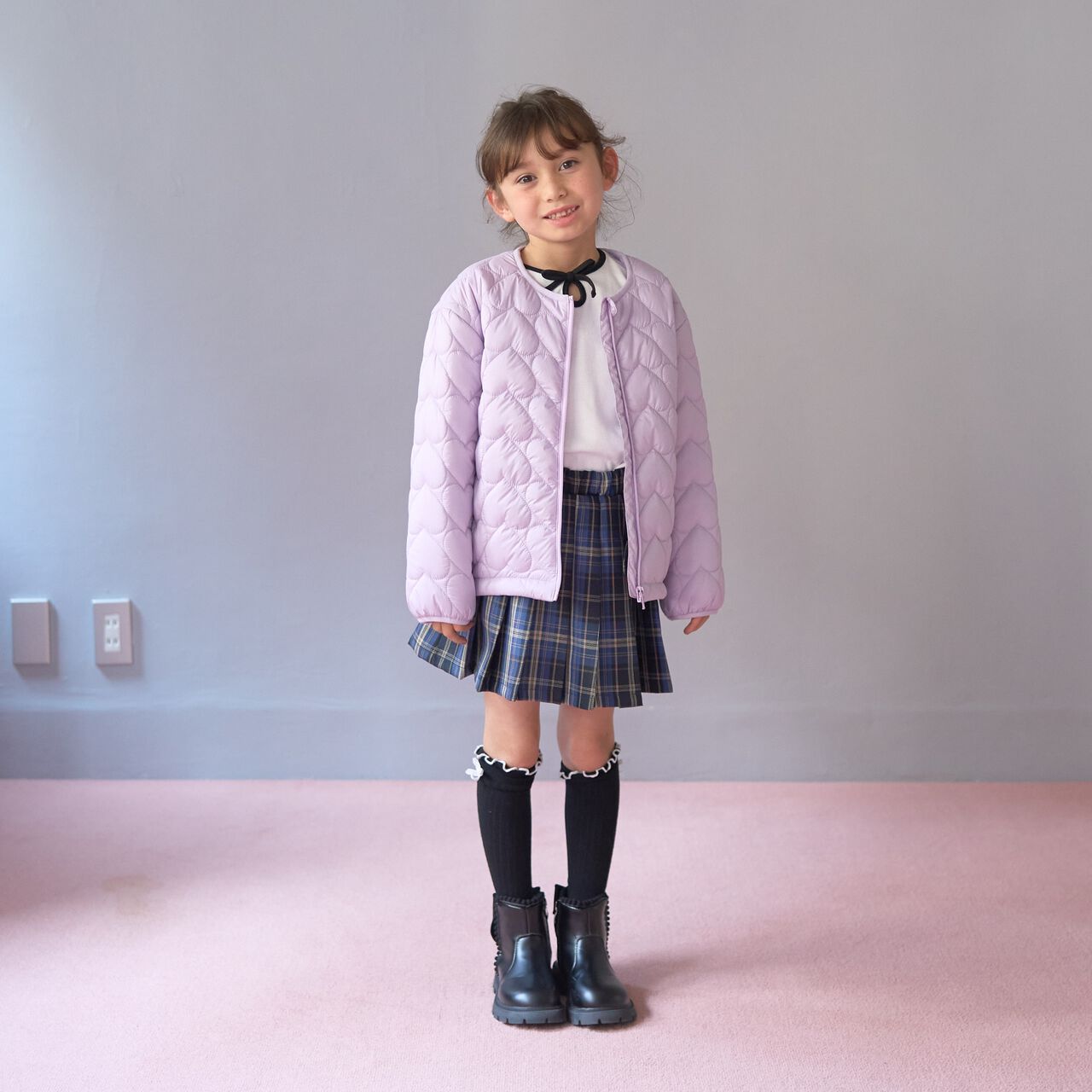 [Light and Fluffy] Heart Quilted Puff Jacket with Storage Pouch,Blue gray, large image number 10