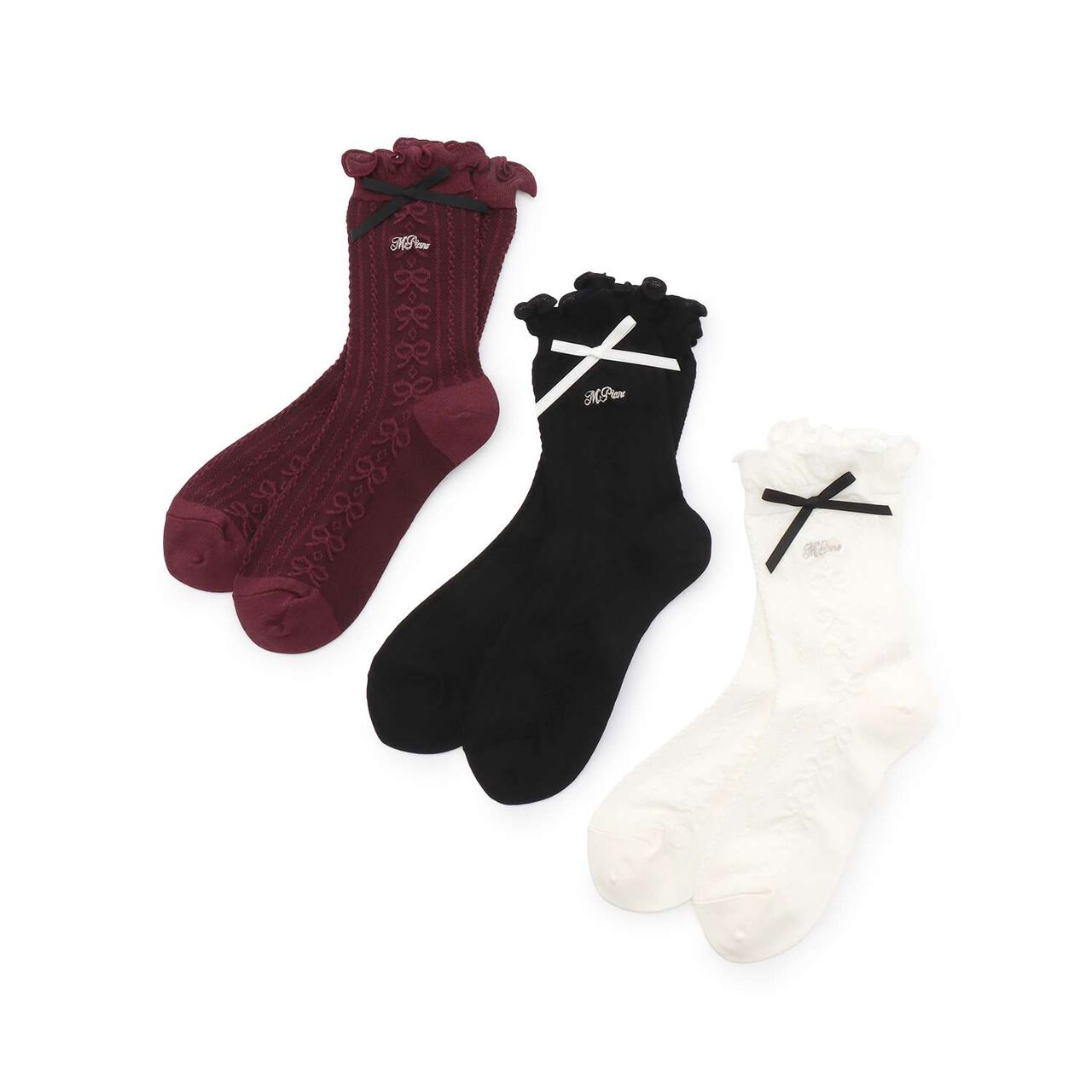 Frill Ribbon Socks,Black, large image number 3