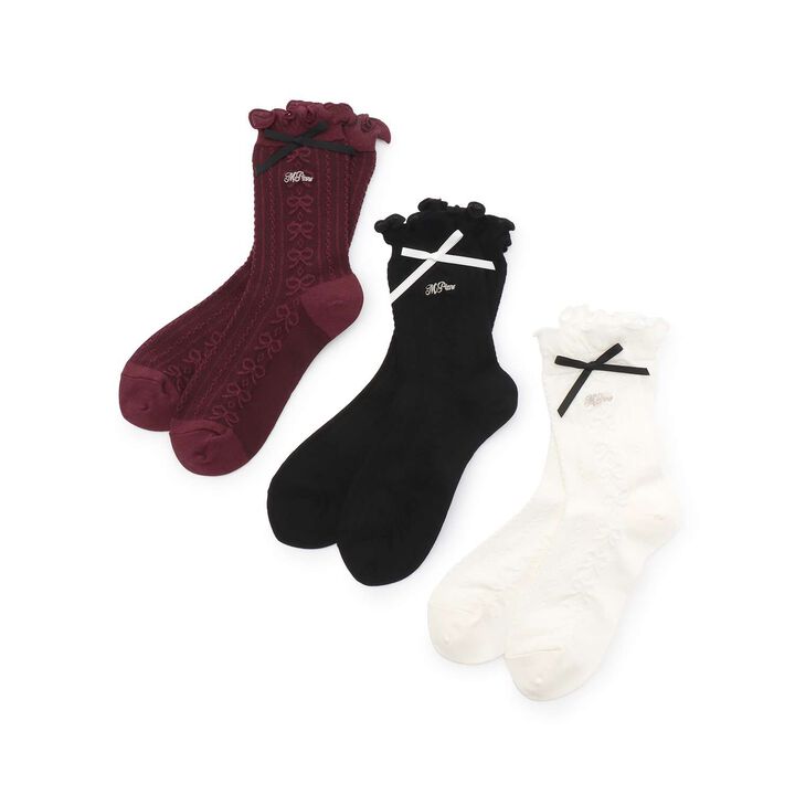 Frill Ribbon Socks,Black, medium image number 3