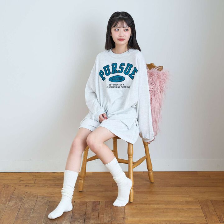 College Logo Mini Lined Long-Sleeve & Half Pants Set,Top gray, medium image number 2
