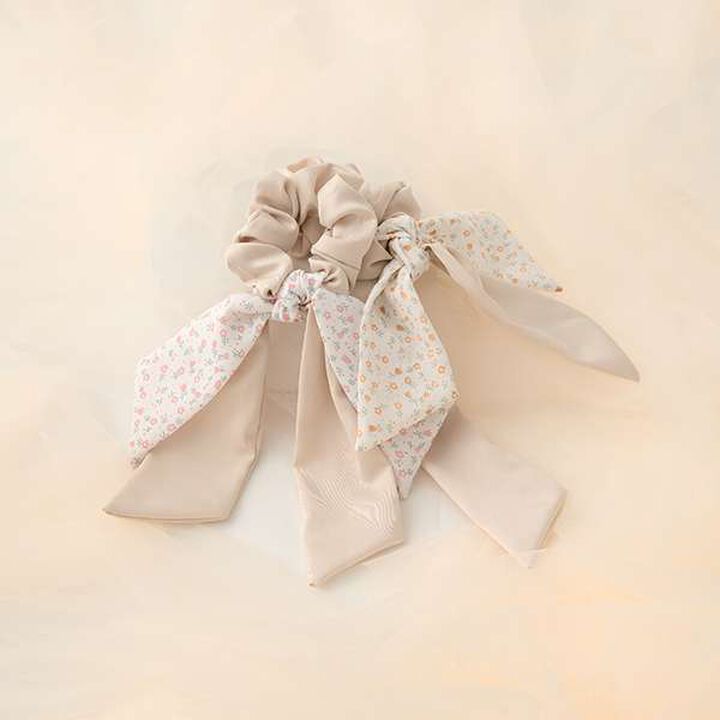 Flower & Satin Ribbon Chouchou,Mustard, medium image number 1