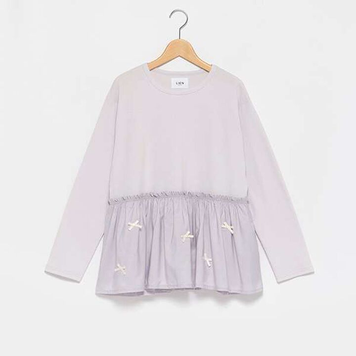 [Link] Ribbon Peplum Long T-Shirt,Ivory, medium image number 8