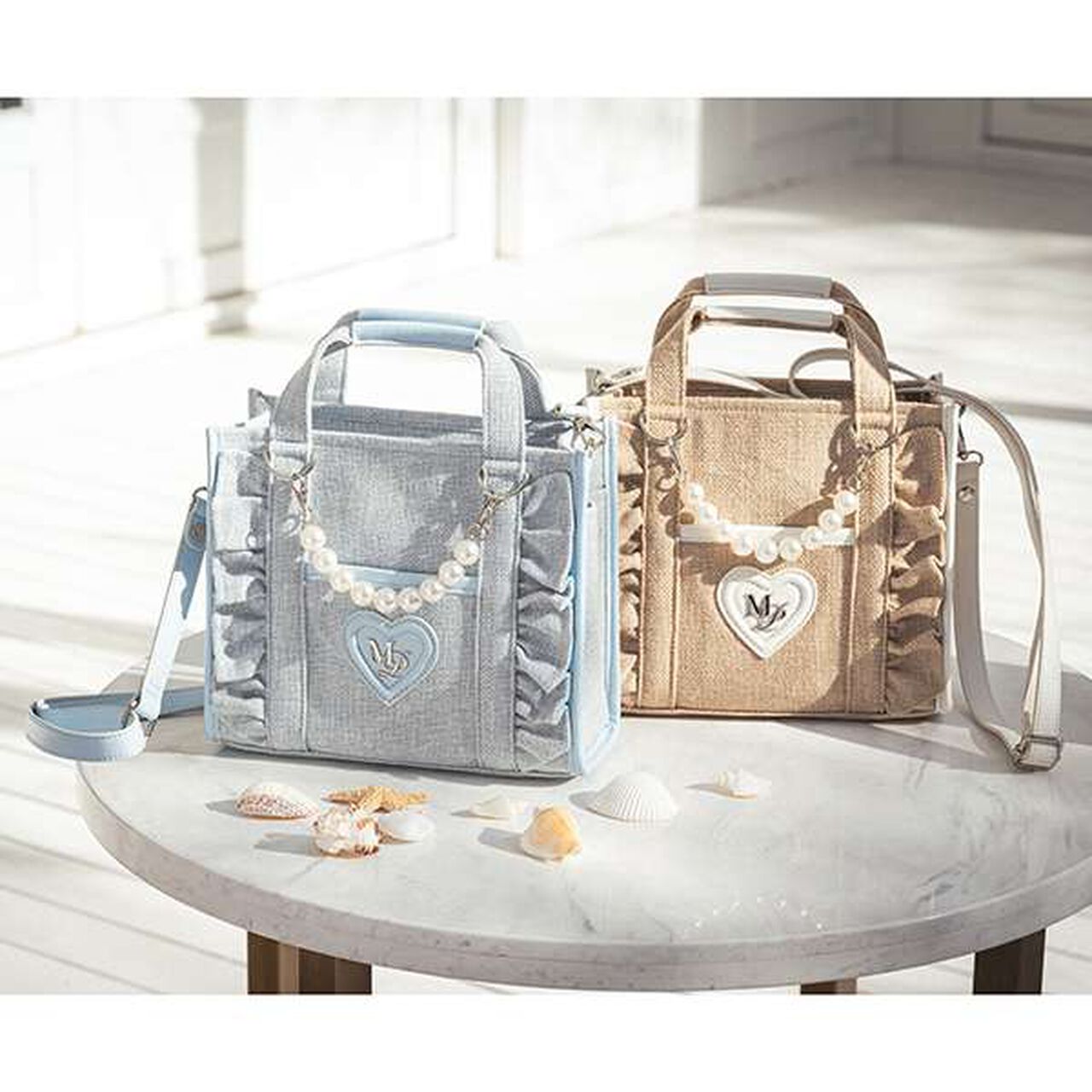 Frill Shoulder with Pearl Charm,Light blue, large image number 3