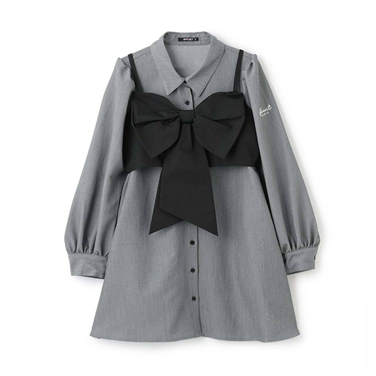 Shirt Dress with Ribbon Bustier,Gray, large image number 0