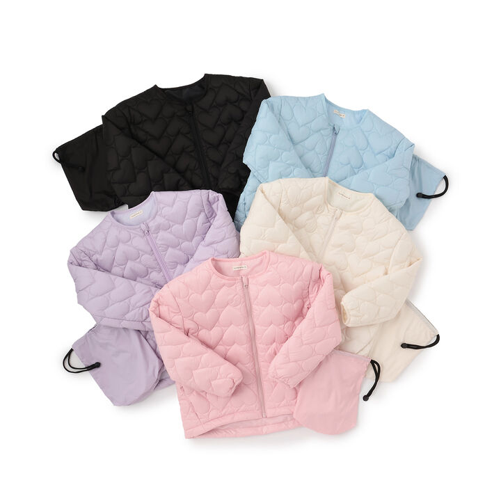 [Light and Fluffy] Heart Quilted Puff Jacket with Storage Pouch,Blue gray, medium image number 14
