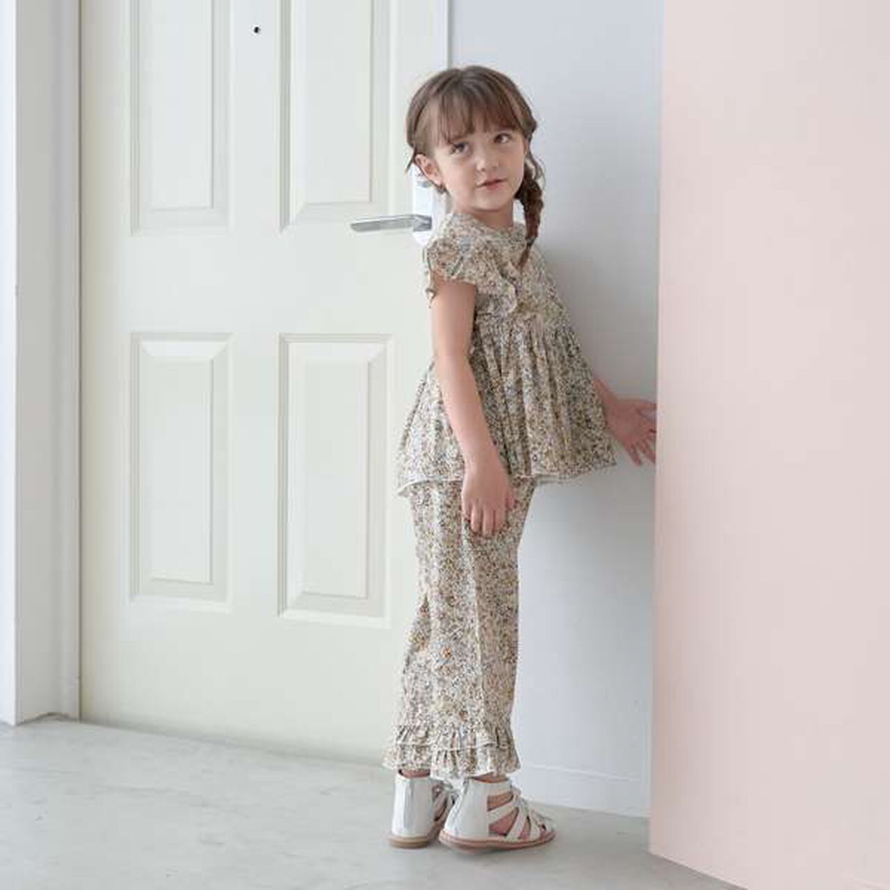 Peplum Blouse & Hem Frill Pants Outfit Set,Mocha tea, large image number 3