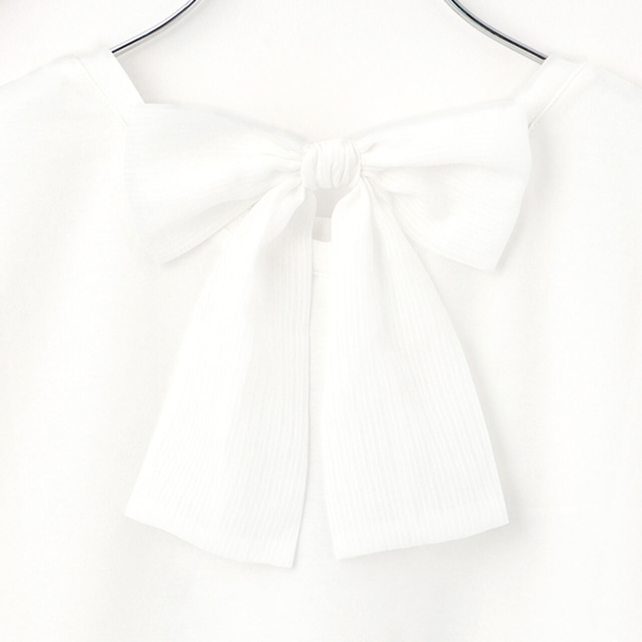 Flare Sleeve Back Ribbon Short Sleeve T-Shirt,Sax blue, large image number 12