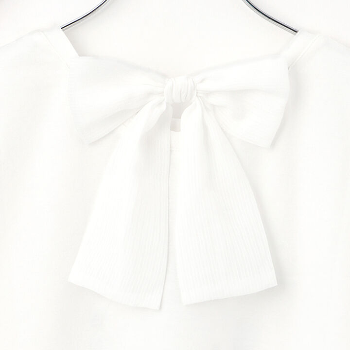 Flare Sleeve Back Ribbon Short Sleeve T-Shirt,Sax blue, medium image number 12