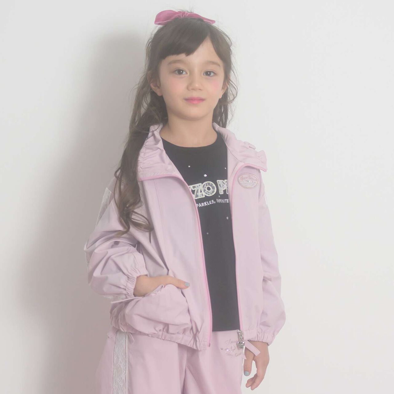 Lace Sleeve Bomber Jacket [Water-Repellent Finish],Pink, large image number 0