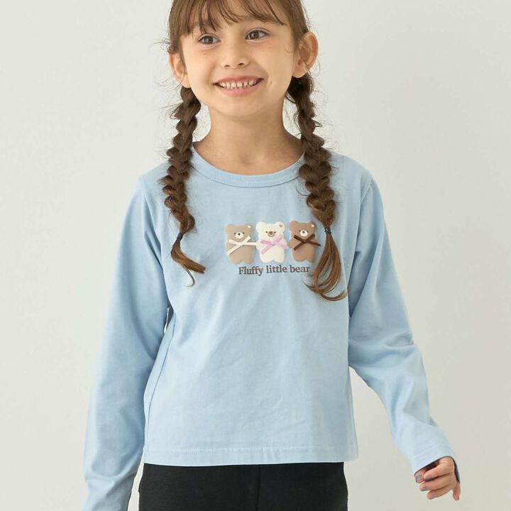 [Muteki T] Cotton 100% Stain-Resistant UV Quick-Dry Puffed Print Ribbon T-Shirt for Girls Kids,Blue gray, medium image number 0