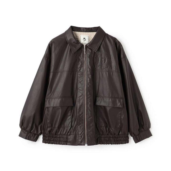 [Machine Washable] Faux Leather Bomber Jacket,, medium