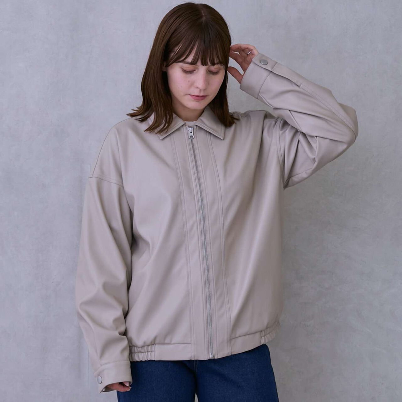 Link Faux Leather Jacket,Beige, large image number 0