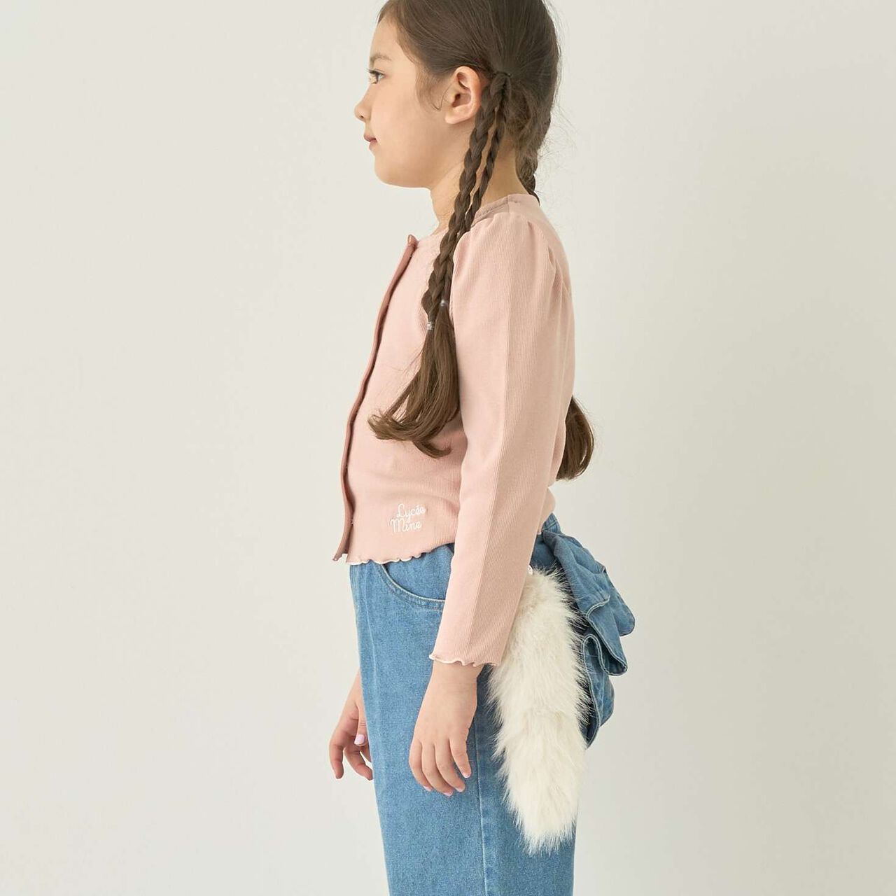 [Mini Length] Heart Button Ribbed Cardigan for Girls [Kids] [Children's Clothing],Blue gray, large image number 5