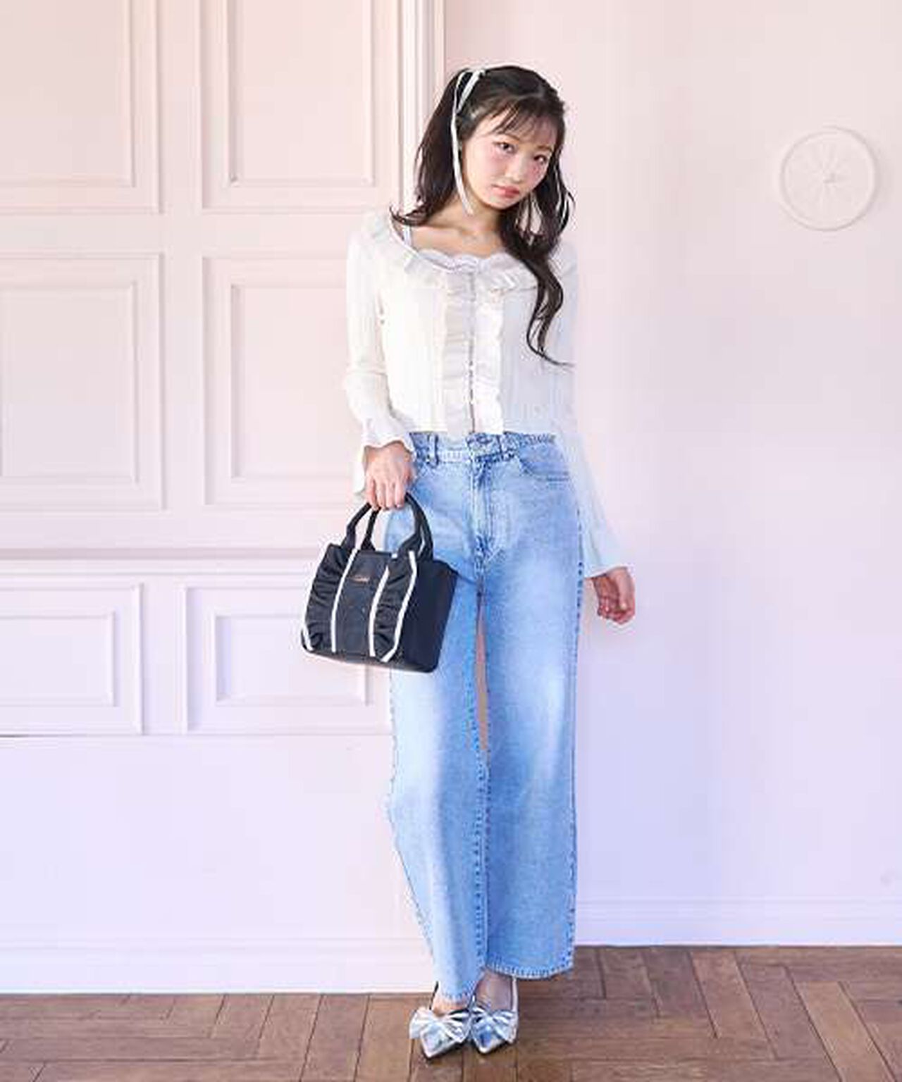 Heart Logo Straight Denim Pants,Blue, large image number 3